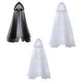 Maxbell Halloween Cloak Full Length Gothic Tulle Cape for Club Punk Party Photo Prop black