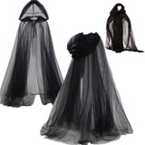 Maxbell Halloween Cloak Full Length Gothic Tulle Cape for Club Punk Party Photo Prop black