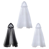 Maxbell Halloween Cloak Full Length Gothic Tulle Cape for Club Punk Party Photo Prop black