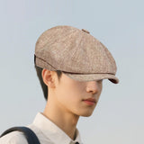 Maxbell Beret Hat British Spring Painter Hat Cabbie Hat for Adults Traveling Camping Beige