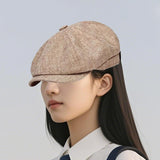 Maxbell Beret Hat British Spring Painter Hat Cabbie Hat for Adults Traveling Camping Beige
