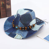 Maxbell Print Cowboy Hat Cosplay Costume Accessory for Festival Dress up Dark Blue
