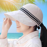 Maxbell Ponytail Sun Hat Wide Brim Sun Protection Headwear for Fishing Hiking Riding White