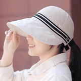 Maxbell Ponytail Sun Hat Wide Brim Sun Protection Headwear for Fishing Hiking Riding White