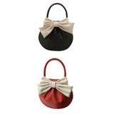 Maxbell Women Handbag Fashionable Ruched Handheld PU Leather Cute with Bowknot Small Black