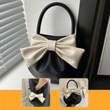 Maxbell Women Handbag Fashionable Ruched Handheld PU Leather Cute with Bowknot Small Black