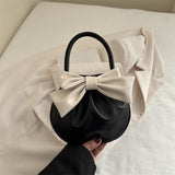 Maxbell Women Handbag Fashionable Ruched Handheld PU Leather Cute with Bowknot Small Black