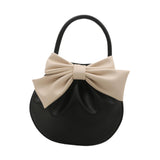 Maxbell Women Handbag Fashionable Ruched Handheld PU Leather Cute with Bowknot Small Black
