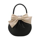 Maxbell Women Handbag Fashionable Ruched Handheld PU Leather Cute with Bowknot Small Black