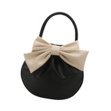 Maxbell Women Handbag Fashionable Ruched Handheld PU Leather Cute with Bowknot Small Black