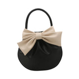 Maxbell Women Handbag Fashionable Ruched Handheld PU Leather Cute with Bowknot Small Black