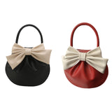 Maxbell Women Handbag Fashionable Ruched Handheld PU Leather Cute with Bowknot Small Black