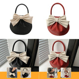 Maxbell Women Handbag Fashionable Ruched Handheld PU Leather Cute with Bowknot Small Black