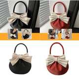 Maxbell Women Handbag Fashionable Ruched Handheld PU Leather Cute with Bowknot Small Black