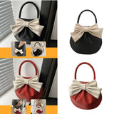 Maxbell Women Handbag Fashionable Ruched Handheld PU Leather Cute with Bowknot Small Black