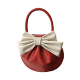 Maxbell Women Handbag Fashionable Ruched Handheld PU Leather Cute with Bowknot Small Red