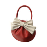 Maxbell Women Handbag Fashionable Ruched Handheld PU Leather Cute with Bowknot Small Red