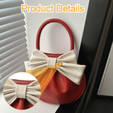 Maxbell Women Handbag Fashionable Ruched Handheld PU Leather Cute with Bowknot Small Red