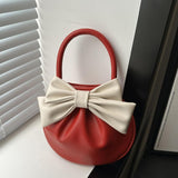 Maxbell Women Handbag Fashionable Ruched Handheld PU Leather Cute with Bowknot Small Red