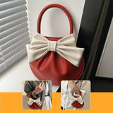 Maxbell Women Handbag Fashionable Ruched Handheld PU Leather Cute with Bowknot Small Red