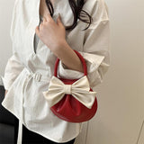 Maxbell Women Handbag Fashionable Ruched Handheld PU Leather Cute with Bowknot Small Red