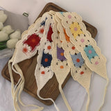 Maxbell Women Crochet Bandana Soft Handmade Comfortable Hair Accessories Photo Props blue yellow