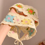 Maxbell Women Crochet Bandana Soft Handmade Comfortable Hair Accessories Photo Props blue yellow