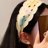 Maxbell Women Crochet Bandana Soft Handmade Comfortable Hair Accessories Photo Props blue yellow