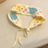 Maxbell Women Crochet Bandana Soft Handmade Comfortable Hair Accessories Photo Props blue yellow