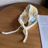 Maxbell Women Crochet Bandana Soft Handmade Comfortable Hair Accessories Photo Props blue yellow
