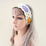 Maxbell Women Crochet Bandana Soft Handmade Comfortable Hair Accessories Photo Props yellow violet