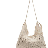 Maxbell Women Beach Bag Fashion Open Pouch Travel Handbag for Outdoor Shopping Party Beige White