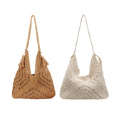 Maxbell Women Beach Bag Fashion Open Pouch Travel Handbag for Outdoor Shopping Party Beige White