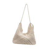 Maxbell Women Beach Bag Fashion Open Pouch Travel Handbag for Outdoor Shopping Party Beige White