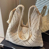 Maxbell Women Beach Bag Fashion Open Pouch Travel Handbag for Outdoor Shopping Party Beige White