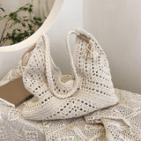 Maxbell Women Beach Bag Fashion Open Pouch Travel Handbag for Outdoor Shopping Party Beige White