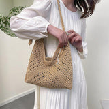 Maxbell Women Beach Bag Fashion Open Pouch Travel Handbag for Outdoor Shopping Party Khaki