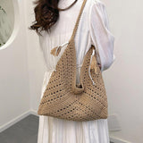 Maxbell Women Beach Bag Fashion Open Pouch Travel Handbag for Outdoor Shopping Party Khaki