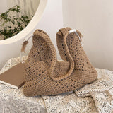 Maxbell Women Beach Bag Fashion Open Pouch Travel Handbag for Outdoor Shopping Party Khaki