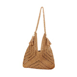 Maxbell Women Beach Bag Fashion Open Pouch Travel Handbag for Outdoor Shopping Party Khaki