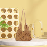 Maxbell Women Beach Bag Fashion Open Pouch Travel Handbag for Outdoor Shopping Party Khaki