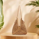 Maxbell Women Beach Bag Fashion Open Pouch Travel Handbag for Outdoor Shopping Party Khaki