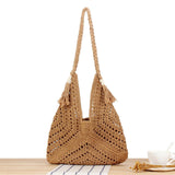 Maxbell Women Beach Bag Fashion Open Pouch Travel Handbag for Outdoor Shopping Party Khaki
