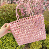 Maxbell Women Woven Handbag Large Capacity Trendy Top Handle Bag for Vacation Dating