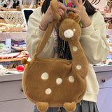 Maxbell Cartoon Giraffe Crossbody Bag Pouch Portable Shopping Bag Funny Shoulder Bag Brown