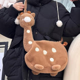 Maxbell Cartoon Giraffe Crossbody Bag Pouch Portable Shopping Bag Funny Shoulder Bag Brown
