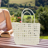 Maxbell Womens Woven Handbag Lightweight Top Handle Bag for Dating Holiday Commuting White