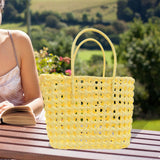 Maxbell Womens Woven Handbag Lightweight Top Handle Bag for Dating Holiday Commuting Yellow