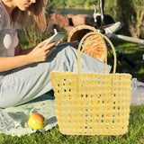 Maxbell Womens Woven Handbag Lightweight Top Handle Bag for Dating Holiday Commuting Yellow