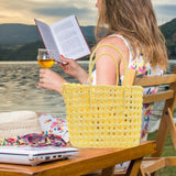 Maxbell Womens Woven Handbag Lightweight Top Handle Bag for Dating Holiday Commuting Yellow